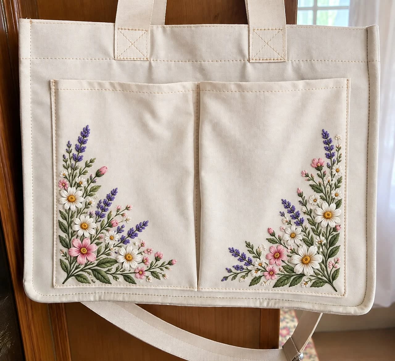 Blossom Canvas Tote Bag-White Thumbnail 3
