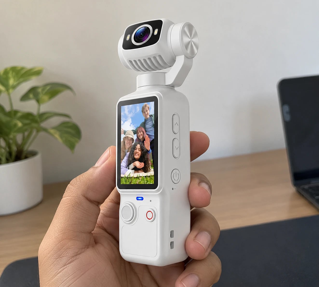 DJ01 Pocket Camera – 4K Mini Vlogging Camera with 360° Rotating Lens, Front Display & Portable Design