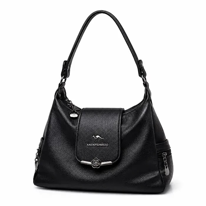 Luna Grace Multi-Compartment Shoulder Bag – Black