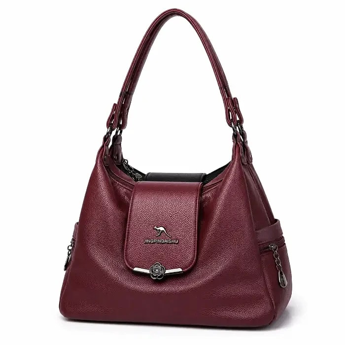 Luna Grace Multi-Compartment Shoulder Bag(Wine Red)