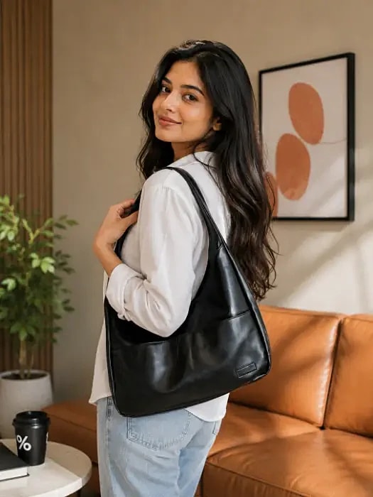 Large-Capacity Retro Shoulder Bag Casual New Style Textured(black)